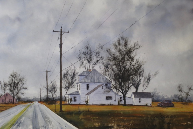 landscape, rural, road, sky, clouds, ohio, oberst, watercolor